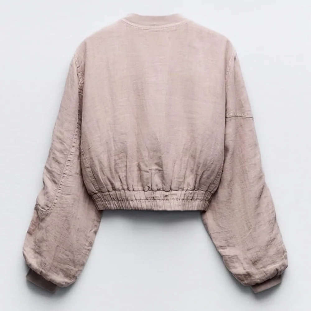 NWT Zara Greta Linen Bomber Jacket - size small - mauve/light pink - Picture 2 of 14